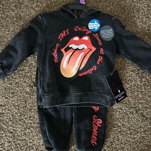 Rolling Stones Black Kids Hoodie & Joggers Set with Iconic Tongue Graphic